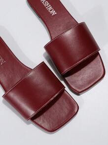 女士單帶涼拖,時尚酒紅色平底涼鞋適合夏天 - 酒紅色 - 查看 5