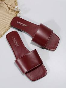 女士單帶涼拖,時尚酒紅色平底涼鞋適合夏天 - 酒紅色 - 查看 6