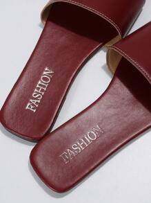 女士單帶涼拖,時尚酒紅色平底涼鞋適合夏天 - 酒紅色 - 查看 7