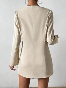 SHEIN Clasi Solid Single Button Blazer & Shorts & Crop Cami Top - Apricot - View 2