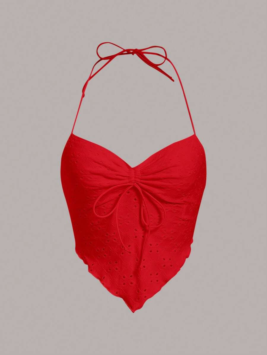 Soleia Top halter con cordón delantero bajo pañuelo de espalda abierta - Rojo - Ver 1