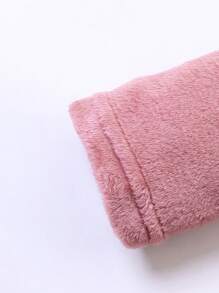 女大童素色腰帶連帽絨布睡袍 - 藕粉色 - 查看 3