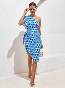 SHEIN VCAY Allover Print One Shoulder Dress - Multicolor - View 1