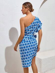 SHEIN VCAY Allover Print One Shoulder Dress - Multicolor - View 2