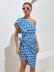 SHEIN VCAY Allover Print One Shoulder Dress - Multicolor - View 3