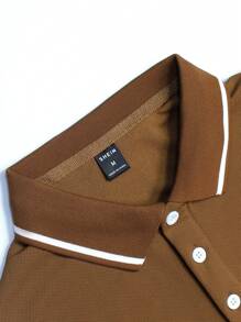 Manfinity Homme Nam Viền tương phản Áo polo - Cà phê nâu - Xem 5