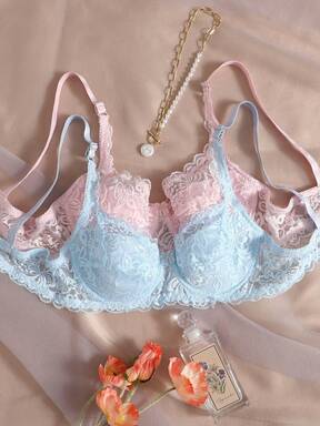 Snug Zone 2pcs Floral Lace Underwire Lingerie Bra