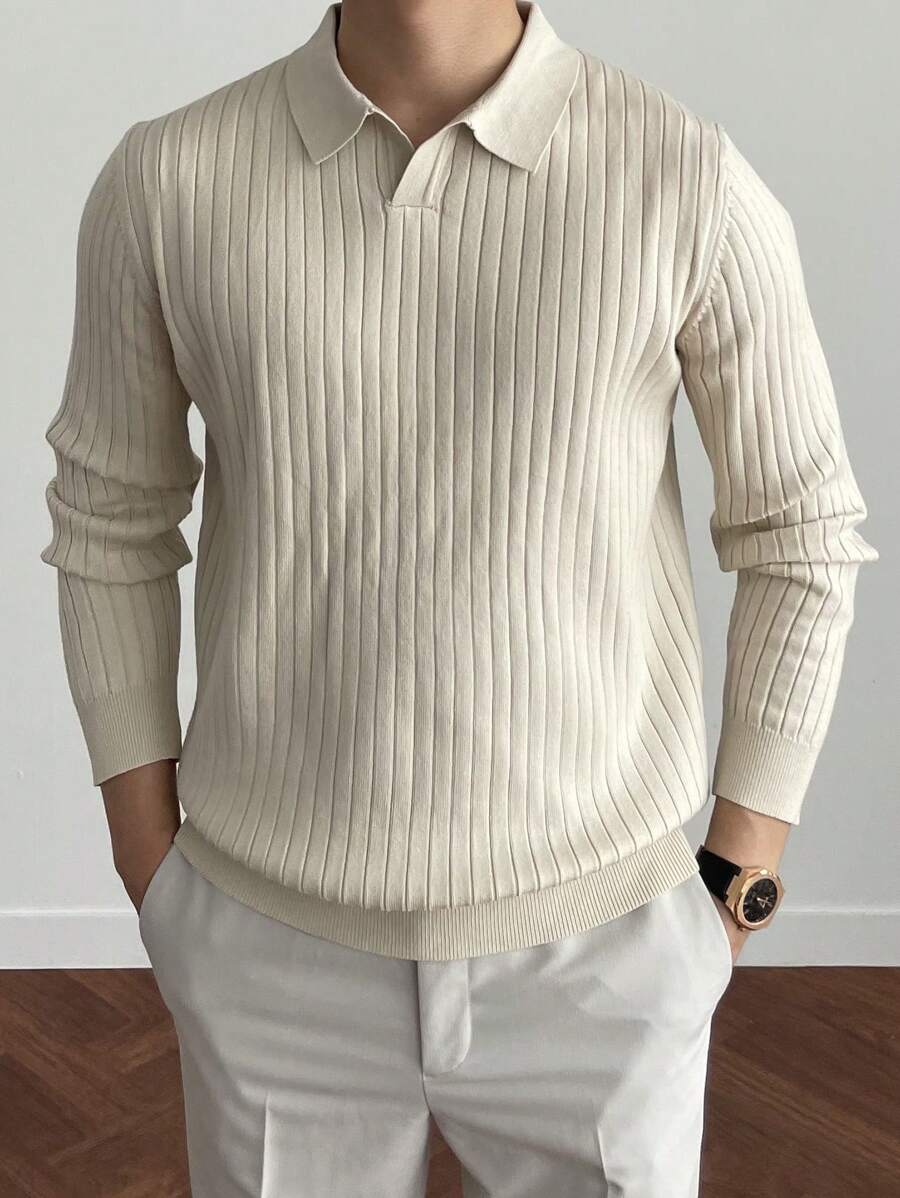 DAZY Men Solid Ribbed Knit Jumper - Apricot - View 1