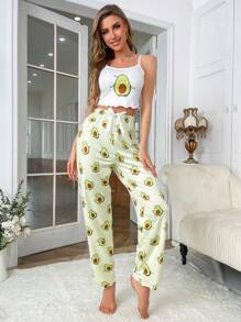Cartoon Graphic Cami Top & Trousers PJ Set - Multicolor - View 4