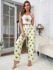 Cartoon Graphic Cami Top & Trousers PJ Set - Multicolor - View 5