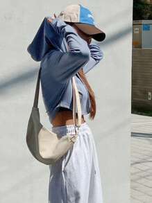 DAZY 素色抽繩連帽短款運動衫 - 藍色 - 查看 6