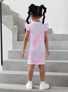 SHEIN Young Girl Unicorn Print Ruffle Trim Dress - Multicolor - View 5