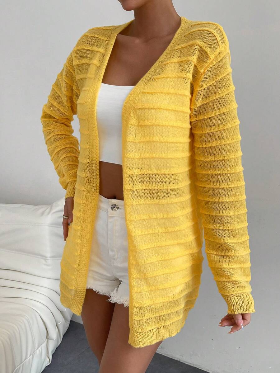 SHEIN Essnce 纯色休闲设计开衫 - 黃色 - 查看 1