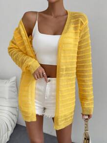 SHEIN Essnce 纯色休闲设计开衫 - 黃色 - 查看 3