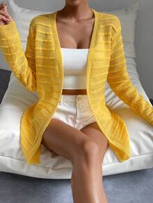 SHEIN Essnce 纯色休闲设计开衫 - 黃色 - 查看 4