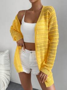 SHEIN Essnce 纯色休闲设计开衫 - 黃色 - 查看 5