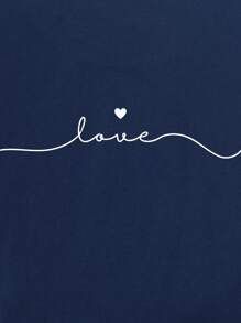 INAWLY 心形和字母图案 T 恤 图案 T 恤 女式上衣 - 藏蓝色 - 查看 4