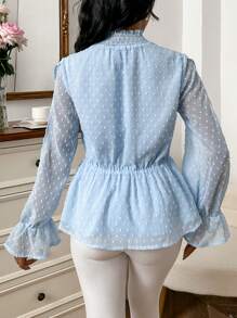 SHEIN Privé Swiss Dot Split Sleeve Peplum Blouse - Baby Blue - View 2