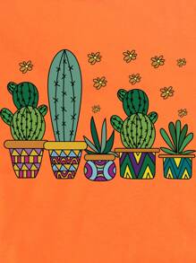 SHEIN LUNE 仙人掌T恤 - 亮橙色 - 查看 3