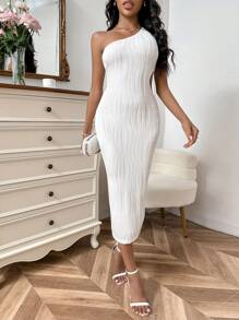 Firerie One Shoulder Cut Out Waist Bodycon Dress - White - View 4