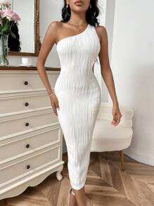 Firerie One Shoulder Cut Out Waist Bodycon Dress - White - View 5