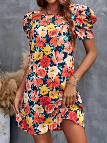 SHEIN LUNE Vải in hoa Ống tay áo Đầm - Nhiều màu - Xem 5