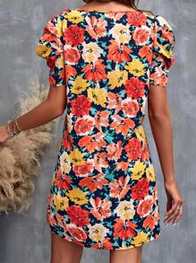 SHEIN LUNE Vải in hoa Ống tay áo Đầm - Nhiều màu - Xem 6