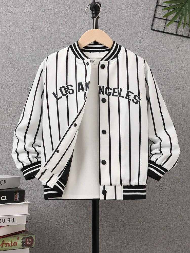 Tween Boy 1pc Striped & Letter Graphic Varsity Jacket