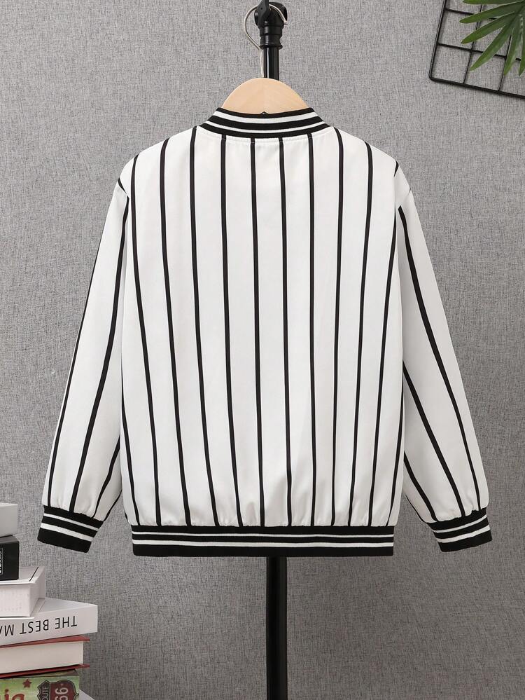 Tween Boy 1pc Striped & Letter Graphic Varsity Jacket