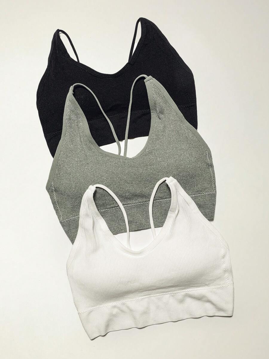 3件素色吊帶胸罩 - 彩色 - 查看 1