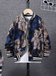 SHEIN Tween Jongen Beer print Gestreepte trim Bomber vest Zonder T-shirt