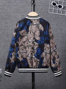 SHEIN Tween Jongen Beer print Gestreepte trim Bomber vest Zonder T-shirt