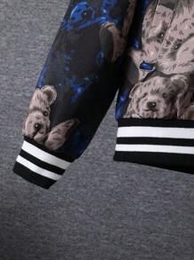 SHEIN Tween Jongen Beer print Gestreepte trim Bomber vest Zonder T-shirt