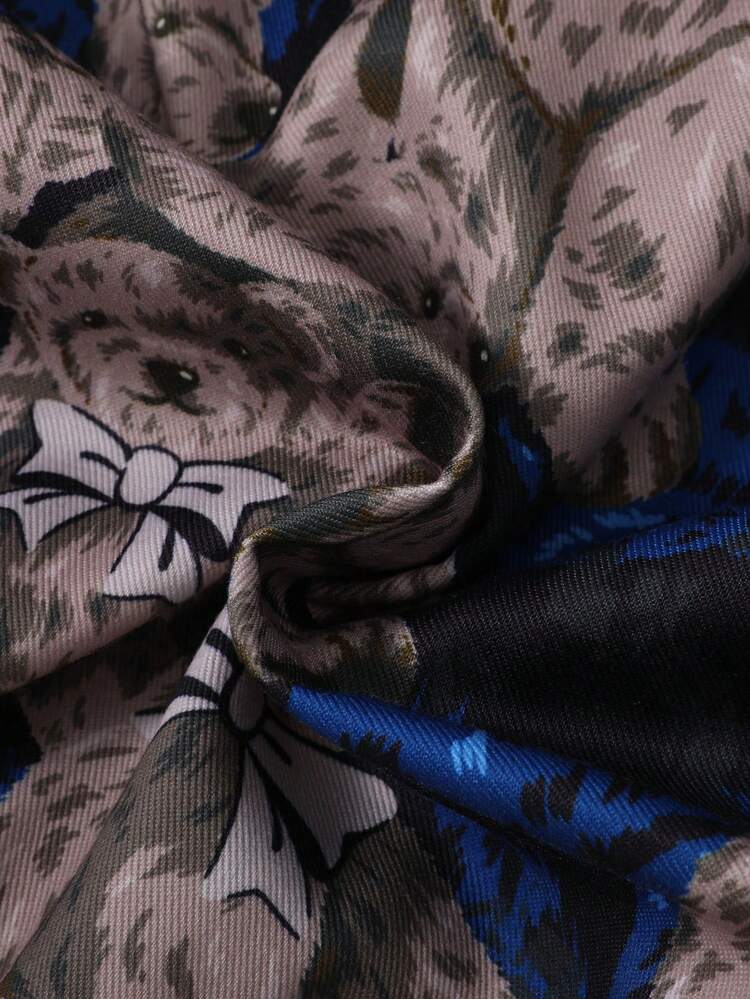 Tween Boy Bear Print Striped Trim Bomber Jacket Without Tee