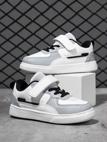 1 Pair Of Kids' Casual Sports Shoes With Strap Closure, Wear-Resistant, Lightweight, Breathable, Flexible, Shock-Absorbent, Quick-Drying, Waterproof, Non-Slip, Spliced Leather And Pu Upper, Suitable For Street Style, Running, Etc.