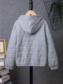 SHEIN Tween Boy Cartoon Patched Half Zip Hoodie - Grey - View 2