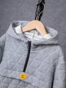 SHEIN Tween Boy Cartoon Patched Half Zip Hoodie - Grey - View 3