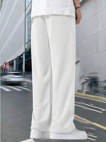 Manfinity Hypemode 男士加大尺碼純色寬鬆束口直筒褲 - 白色 - 查看 2