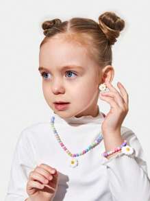 兒童花朵裝飾合成樹脂首飾套裝日常裝飾 - 彩色 - 查看 2