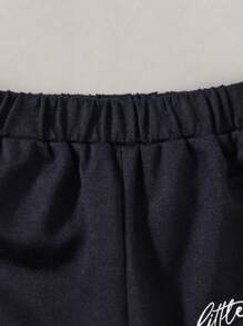 SHEIN Young Boy Plaid Print Hooded Shirt & Letter Graphic Sweatpants Without Tee