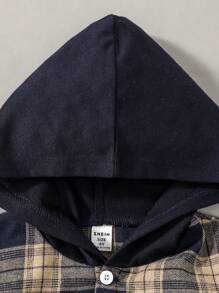 SHEIN Young Boy Plaid Print Hooded Shirt & Letter Graphic Sweatpants Without Tee