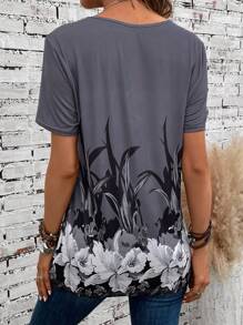 EMERY ROSE In hoa Bảng điều khiển ren Guipure Áo thun - Nhiều màu - Xem 2