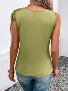 SHEIN LUNE Solid Drawstring Tank Top - Green - View 2