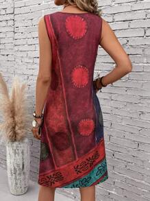 EMERY ROSE Red Graphic Print Tank Summer Dress - Burgundy - View 2