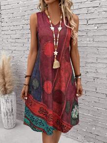 EMERY ROSE Red Graphic Print Tank Summer Dress - Burgundy - View 4