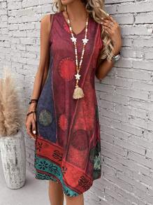 EMERY ROSE Red Graphic Print Tank Summer Dress - Burgundy - View 5