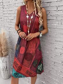 EMERY ROSE Red Graphic Print Tank Summer Dress - Burgundy - View 6