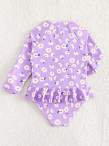 SHEIN Baby Girl Floral Print Zipper Front Peplum One Piece Swimsuit