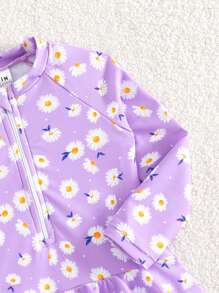 SHEIN Baby Girl Floral Print Zipper Front Peplum One Piece Swimsuit