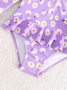 SHEIN Baby Girl Floral Print Zipper Front Peplum One Piece Swimsuit